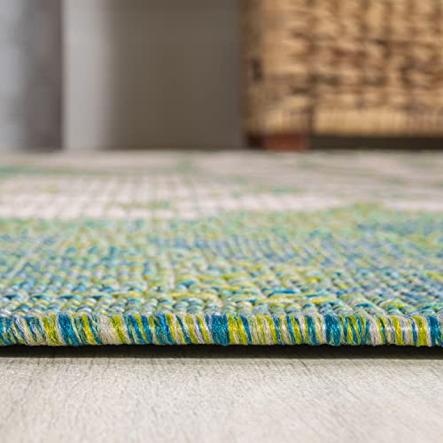 Image of JONATHAN Y Floral Textured Weave Indoor Outdoor Area Rug 5X8 Cream /Green, Zinnia Modern for Backyard, Patio, Porch, Easy-Cleaning, High Traffic, Pet-Friendly, Non-Shedding (SMB110D-5)