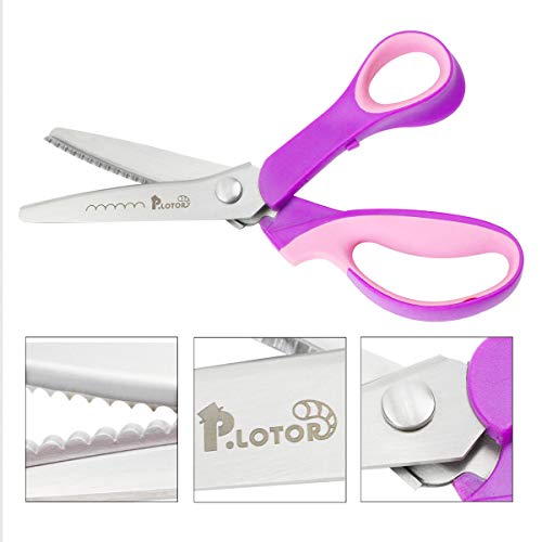 Scalloped Pinking Shears, P.LOTOR 9.3 Inches Stainless Steel Handled Professional Dressmaking Sewing Scissors Zig Zag Fabric Craft Scissors (Scalloped)