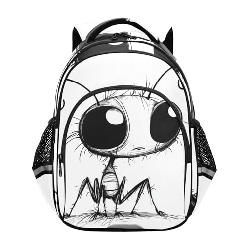 KLL Mochila deportiva para niños, adolescentes, adolescentes, mochila escolar, mochila de viaje, estilo kawaii, hormiga, negro y blanco