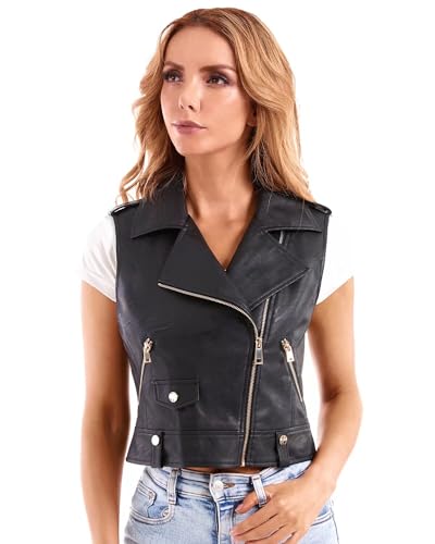 DIASHINY Faux Leather Vest For Women Lapel Sleeveless Moto Slim Fit PU Motorcycle Biker Waistcoat2