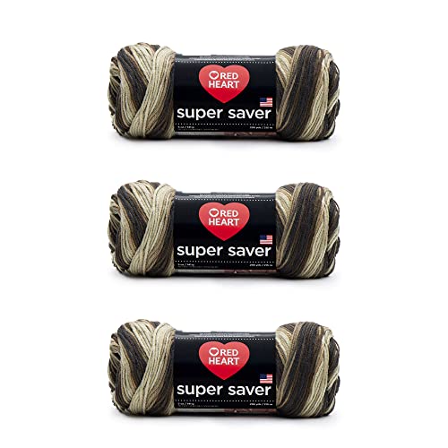 Image of Red Heart Super Saver Yarn for Crocheting & Knitting, Platoon, 3-Pack