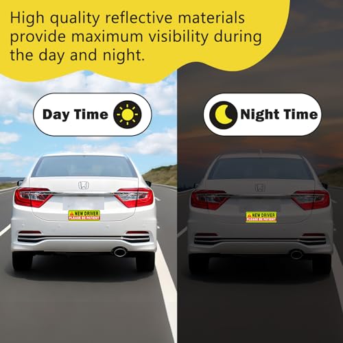 Image of New Driver Magnet for Car - Student Driver Magnet for car Safety Warning Please Be Patient Student Driver Magnet Reusable Movable Reflective Magnetic Black & Red for Car Bumper 4 Pcs
