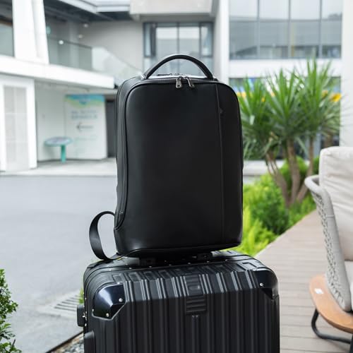 Masa Kawa Slim Leather 15" Laptop Backpack for Women Men Small Business Travel Office Work Computer Rucksack Bag Executive Casual Daypack, Black - Image 3