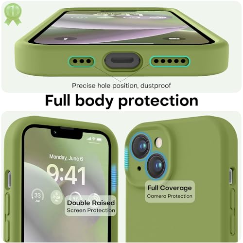 Image of LOVE 3000 Designed for iPhone 14 Case, Premium Silicone with [Soft Anti-Scratch Microfiber Lining] Shockproof Protective Phone Case for Men Women Girls 6.1 inch, Cedar Green