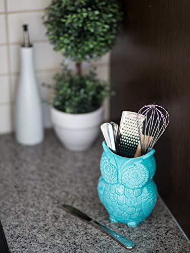 Comfify Uil Gereedschapshouder Decoratief Keramisch Kookgerei Crock & Organisator, in Mooie aqua-blauw Kleur… - Image 3