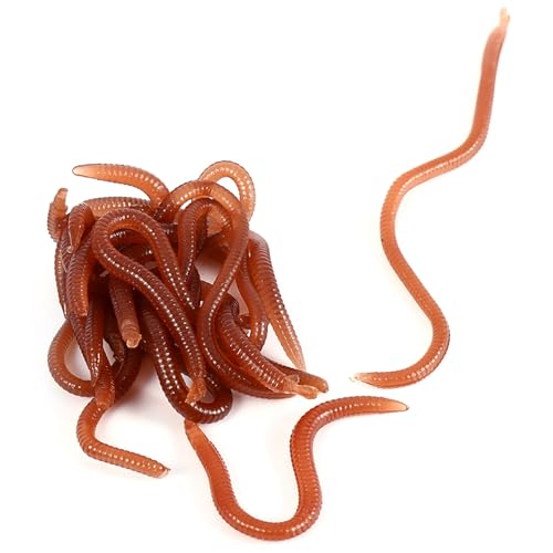 Joyzan Señuelo Pesca Blando Gusano, Cebos Señuelos Pesca 10cm Artificial Lombriz Falso Suave Realistas Viva Cebo Lombrice Accesorio Aparejo Caja Pescadore Simulado Anzuelo Calado Gancho Rojo Oscuro