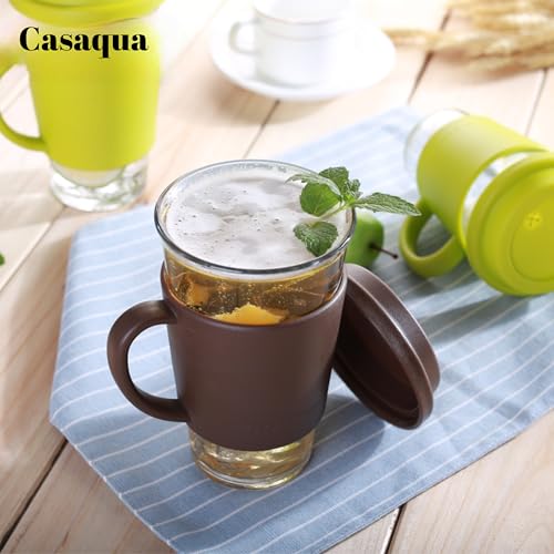 Image of Glass Coffee Travel Mug with Silicone Sleeve & Lid - 400ml, Set of 1, Reusable Clear Glass Coffee Cup with Handle, Leak-Resistant Portable Tea Mug for Hot & Cold Drinks, Office & Home