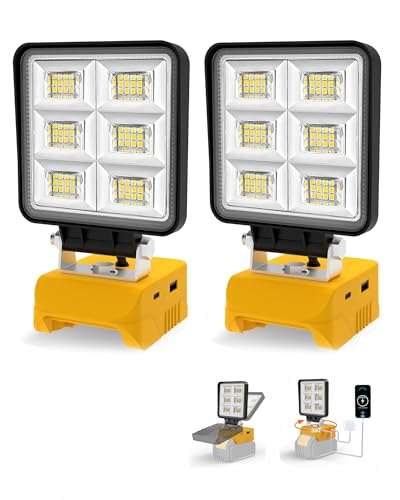 T-SUN Rechargeable LED Work Light, Portable Work Light Compatible with Dewalt 20V Battery, Cordless Flashlight Flood Light 52W 5200LM with USB &Type C Charger Port for Workshop, Garage Repair (2 Pack)