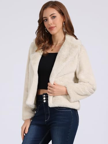 Seta T Women's Cropped Faux Fur Coat Fashion Winter Open Front Jacket Notch Lapel Long Sleeve Fluffy Coat3