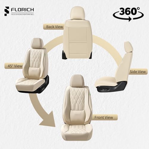 Image of FLORICH Automotive Seat Covers Front Seats Leather Car Seat Covers with Lumbar Support Front Seat Covers Waterproof Car Seat Cushion Protectors Universal Fit for Most Cars Sedans Trucks SUV, Beige