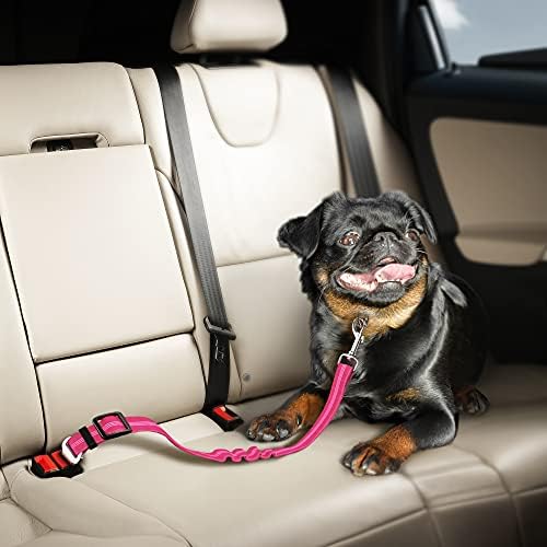 Seat Belt for dogs with Anti shock Bungee Buffer One of Important Car Travel Accessories for Dogs Adjustible, Elastic (Pink, 1 Pack)