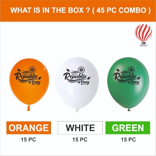 Image of HK balloons 45Pcs Orange White Green Happy Republic Day Decoration Items For inchHappy Republic Day inch Special Printed Balloons /Tri Color Printed Balloon /26 January Decoration Items Rubber