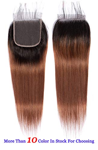 Prime Promotion 1B/30 Ombre Brazilian Hair Straight Black to Dark Brown Silky Straight Virgin Human Hair Free Part Lace Closure with Baby Hair 14inch