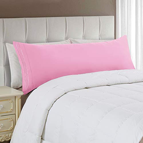Elegant Comfort Luxury Ultra-Soft 1-Piece Body Pillowcase - 1500 Premium Hotel Quality Microfiber Double Brushed - Wrinkle Resistant, Body Pillowcase Size, Light Pink