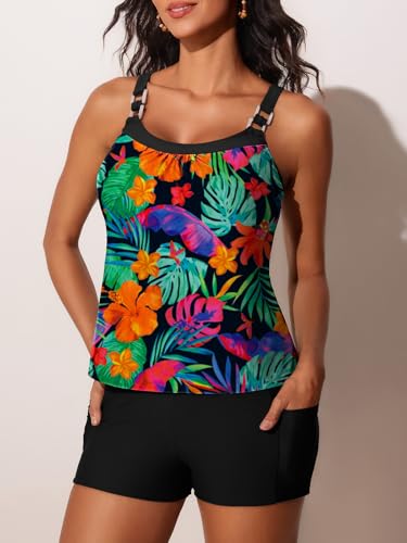 Summer Mae Women's Tankini Swimsuits 2 Piece Tummy Control Bathing Suit with Pocket Shorts Ring Linked 2025 Swimwear3