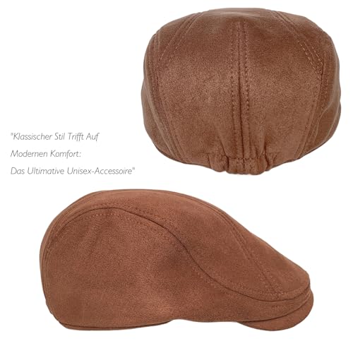 HIQIU Wildleder Schiebermütze Herren Barett Cap, Vintage Schirmmütze Herren Flat Cap Damen Freizeit Newsboy Cap Baskenmütze (DE/NL/SE/PL, Alphanumerisch, Einheitsgröße, Braun)