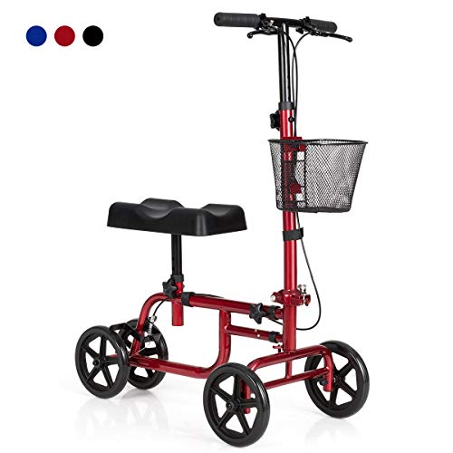 Giantex Steerable Lightweight Knee Scooter, Foldable All Terrain Knee Walker with Basket, Dual