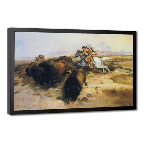 Affiches sur toile Buffalo Hunt Charles M Russell avec cadre à suspendre de 41x61 cm