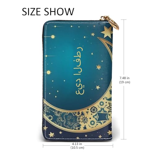 Eid al-Fitr crescent moon and stars Leather Wallet for Women Long Coin Purse Ultra Slim Credit Cards Holder Bifold Clutch2