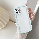 UEEBAI ウェーブフレームケース iPhone 15 Pro Max 6.7インチ用 カーリークリアスマホケース かわいいウェーブスマホケース 女の子用 スリムフィット 耐衝撃 携帯電話カバー バンパー ソフト かわいいケース 女性用 - ベビーブルー