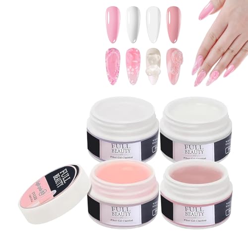 4 * 15 ml Gel Constructor Uñas Profesional, Constructor de Extensiones de Uñas Nail Extension Gel, LED/UV - Densidad Media- Para Extensiones y Modelado, para Principiantes y Profesionales