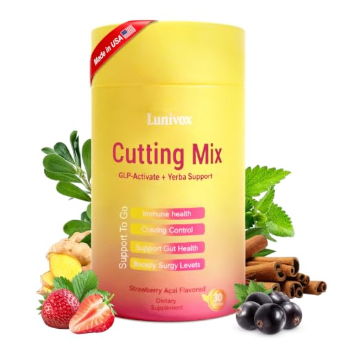 Lunivox Cutting Drink Mix - GLP-1 Drink Mix | Dual-Action Prebiotic Formula for Gut Wellness Support & Healthy Energy Boost | Non-GMO Gluten-Free & Vegan | Strawberry Aa Flavor (30 Sticks)