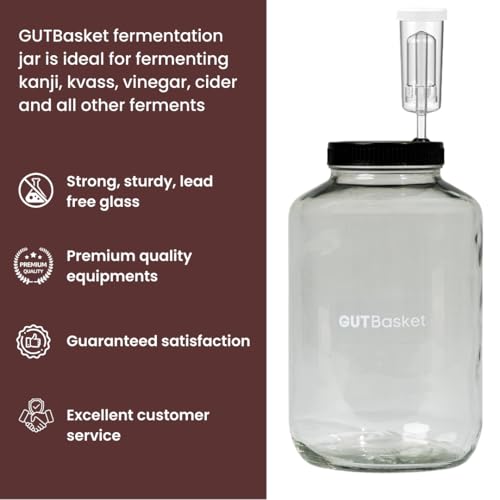 Image of Gutbasket Kanji Jar Kit | 4L Glass Jar with Airlock, Grommet Lid, Recipe Book & Sea Salt | Perfect for Kanji & Gut Health