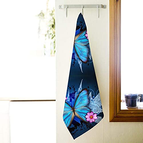 Dujiea Blue Butterfly Flower Kitchen Dish Towels Decorative Hand Towels Absorbent Microfiber Towel Multipurpose For Bathroom Hotel Gym Spa 15 X 27 Inches #TOP5