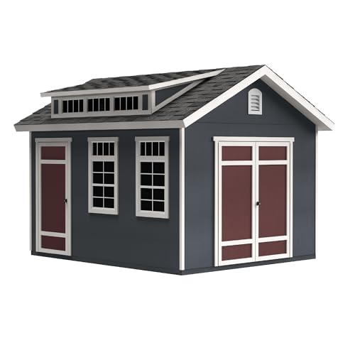 Handy Home Products Designer 12x10 Wooden Storage Shed with Dormer, Windows, and Floor Kit- Paint and Shingles not Included