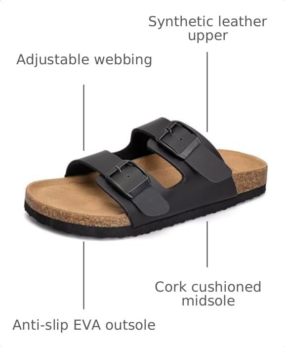 Image of Torotto Kids Sandals Boys Girls Slide Summer Non-slip Cork Glitter Toddler Slippers with Adjustable Straps for Indoor & Outdoor