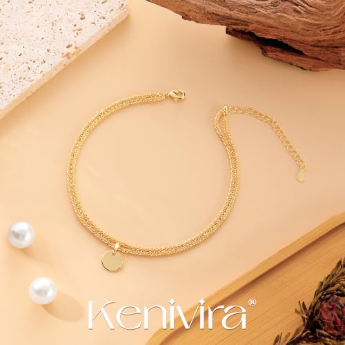 Image of Kenivira Sterling Silver Ankle Bracelets for Women,Gold Dainty Layered Waterproof Anklet for Women, Anklet Set Stackable Beach Gift Adjustable Size