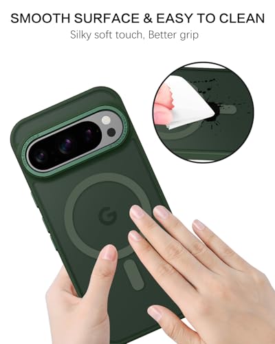 BENTOBEN for Google Pixel 9 Pro Case, Strong Magnetic Translucent Matte Frosted Case [Compatible with MagSafe] Slim Shockproof Women Men Protective Phone Cover for Google Pixel 9 Pro 6.3", Dark Green