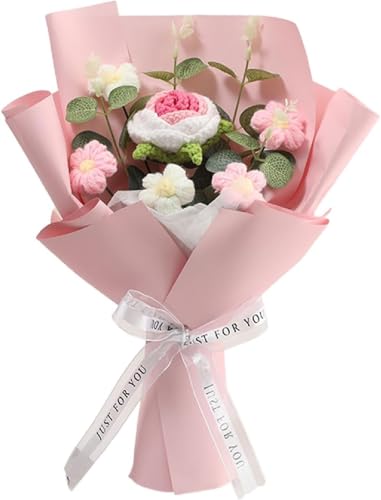 Crochet Flower Bouquet Handmade Knitted Rose Arrangement Artificial Floral Gift for Women Girls Moms Teachers Loved Ones Ideal for Valentines Day Mothers Day Birthdays Weddings (7.8x11.8in)