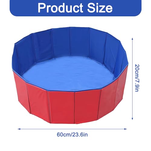 Kinfezlon Hundepool, Hundepool I Faltbar, 60 x 20CM Hunde Pools für Kleine & Mittlere Hunde, PVC Anti-Rutsch Verschleißfester für Kinder, Katzen und Hunde im Garten- ROT