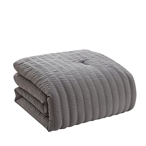 Image of Queen Comforter Set 8 Piece Bed in a Bag with Bed Skirt, Fitted Sheet, Flat Sheet, 2 Pillowcases, 2 Pillow Shams, Queen, Seersucker Gray