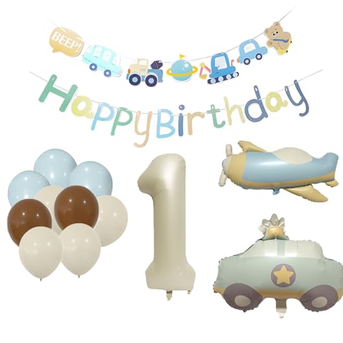 Tourima XXL Geburtstagsdeko 1 Jahr Autos und Flugzeuge, Gilt für Deko 1....