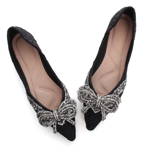 TN TANGNEST Womens Bowknot Ballet Pointed Toe Shiny Dress Shoes Cute Slip On Loafers Comfortable Wedding Flats 203