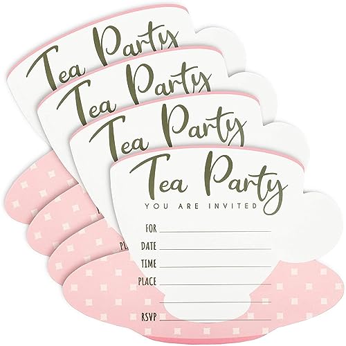Sparkle and Bash Tea Party Invitation Cards with Envelopes, Pink and White High Tea Themed, (5 x 7 in), Pack of 36 - Party Invitations