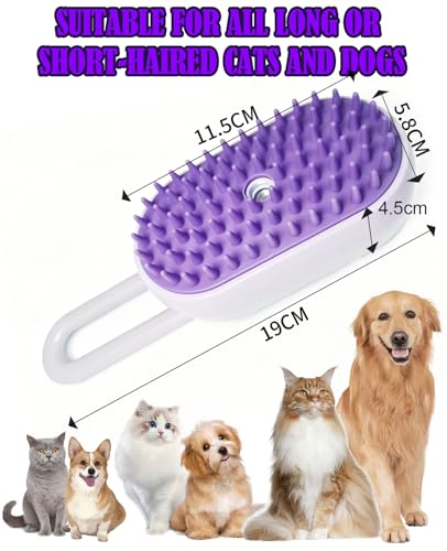 Image of Cat Steam Brush for Shedding - 3 in 1 Pet Steam Brush for Dogs and Cats - Adjustable Dog Steamy Brushes for Grooming and Massage, Removing Tangled and Loose Hair (Purple)