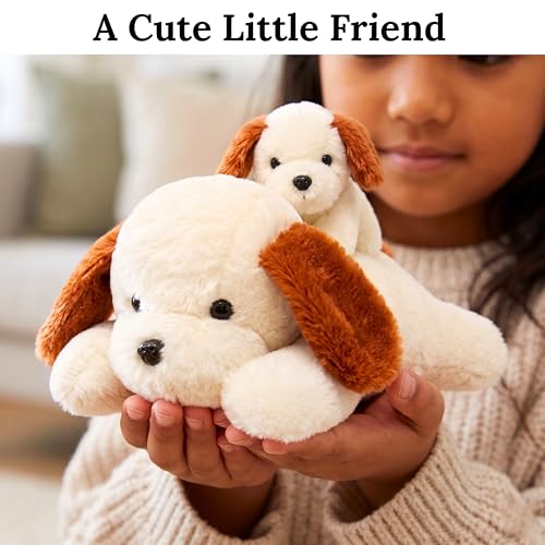 Image of Tickles Adroable Lying Dog with Baby Soft Stuffed Plush Animal Toy for Kids Boys & Girls Birthday Gifts (Size: 20 cm Color: White)