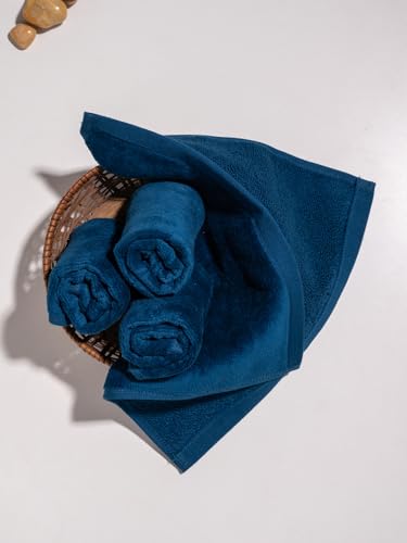 Image of DAMENSCH 100% Cotton Face Towel, Super Soft Gym for Workout, Ultra Absorbent Towel for Women, Quick Dry, Long Lasting Colours Face Towel Set-Nightfall Blue II
