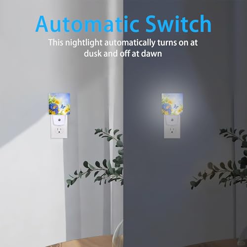 Image of Night Lights Plug into Wall Blue Butterfly Flower Night Lights Dusk to Dawn Sensor Led Lamp for Women Men,Led Lights for Stairway /Hallway /Bedroom,0.5W
