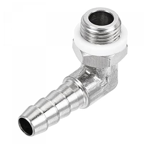 uxcell とげのあるパイプ用品 ニッケルメッキ銅製 シルバートーン L字型90度 チューブヒートポンプ配管カプラー 圧縮ホースコンプレッサーの修理 6mmバーブ外径 M10x1 オススレッド