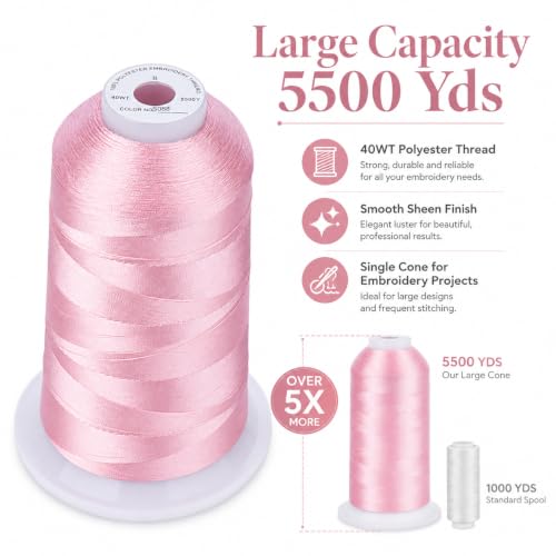 Image of Simthread 5500Yds /5000M 40WT Polyester Embroidery Thread Peachy Pink S088 | High-yardage 5000M spool offers smooth feeding and stable 40WT polyester thread for home and commercial embroidery machines.
