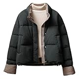 Kassercny Women’s Quilted Cropped Puffer Jacket Color Block​ Lightweight Winter Short Coat Trendy Zip Up Outerwear with Pockets Black X-Large