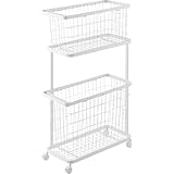 山崎実業(Yamazaki) ランドリーワゴン ＋ バスケット スリム ホワイト W24.2×D54.1×H90.4cm(キャスター含む) タワー tower 2段 ランドリーバスケット 洗濯カゴ 8464