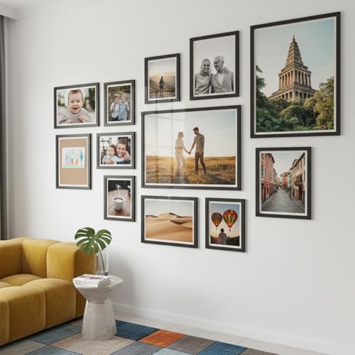 Image of HOTHOUSE Photo Frame For Wall | Aesthetic Collage Picture Frames For Wall Decor | Rectangular Photo Frames For Home Decor Office Livingroom Bedroom | Set of 12 (BLACK, Combo-5)