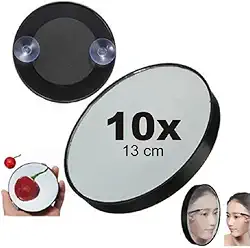 Espelho Lente Aumento 10x Maquiagem 13cm Ventosas De Fixação