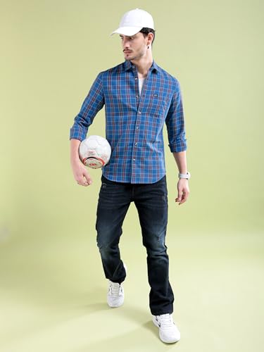 Image of The Indian Garage Co Men Slim Fit Checkered Full Sleeves Spread Collar Cotton Casual Shirt