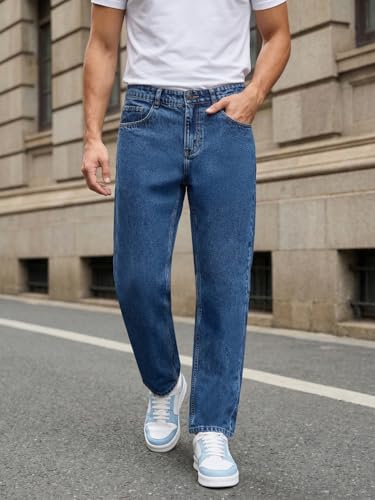 Image of Urbano Fashion Men's Relaxed Fit Washed Denim Jeans Non-Stretchable